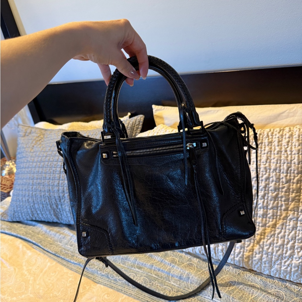 Rebecca Minkoff Black Glazed Leather Regan Satchel